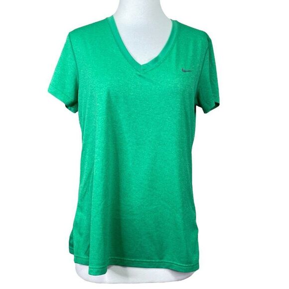 Nike Dri-Fit Solid Green V-Neck Short Sleeve Tee Size Large - Picture 1 of 5